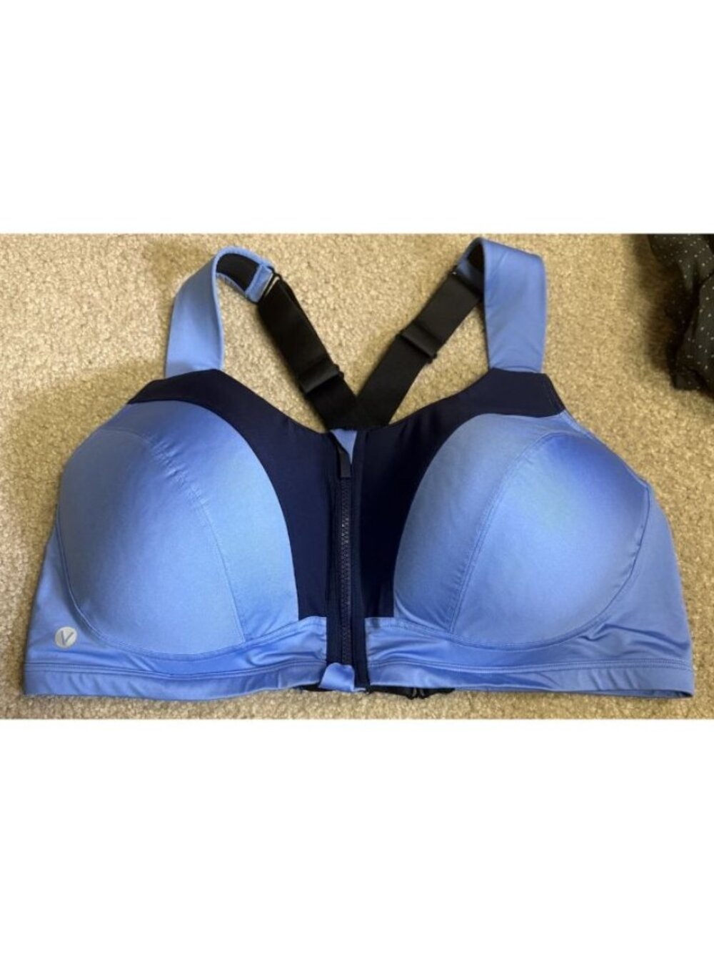 LIVI Lane Bryant Sports Bra Womens 44DD Blue Black Zip Front Underwire Racerback